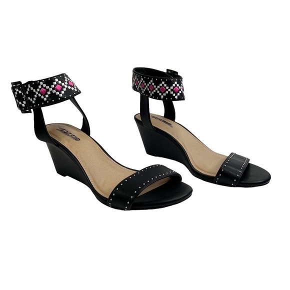 Torrid Black Geometric Studded Ankle Strap Wedge Sandals - Picture 2 of 10